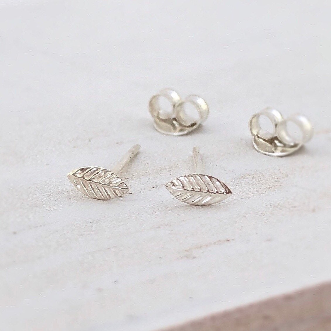 tiny leaf earrings in sterling silver, leaf earrings, tiny earrings, …