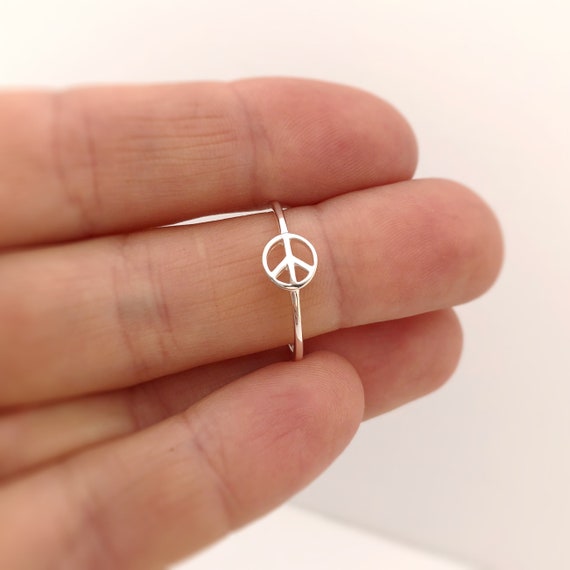 Hippie Ring Festival Jewelry Sterling Silver Peace Sign Ring Boho Ring Silver Peace Ring 
