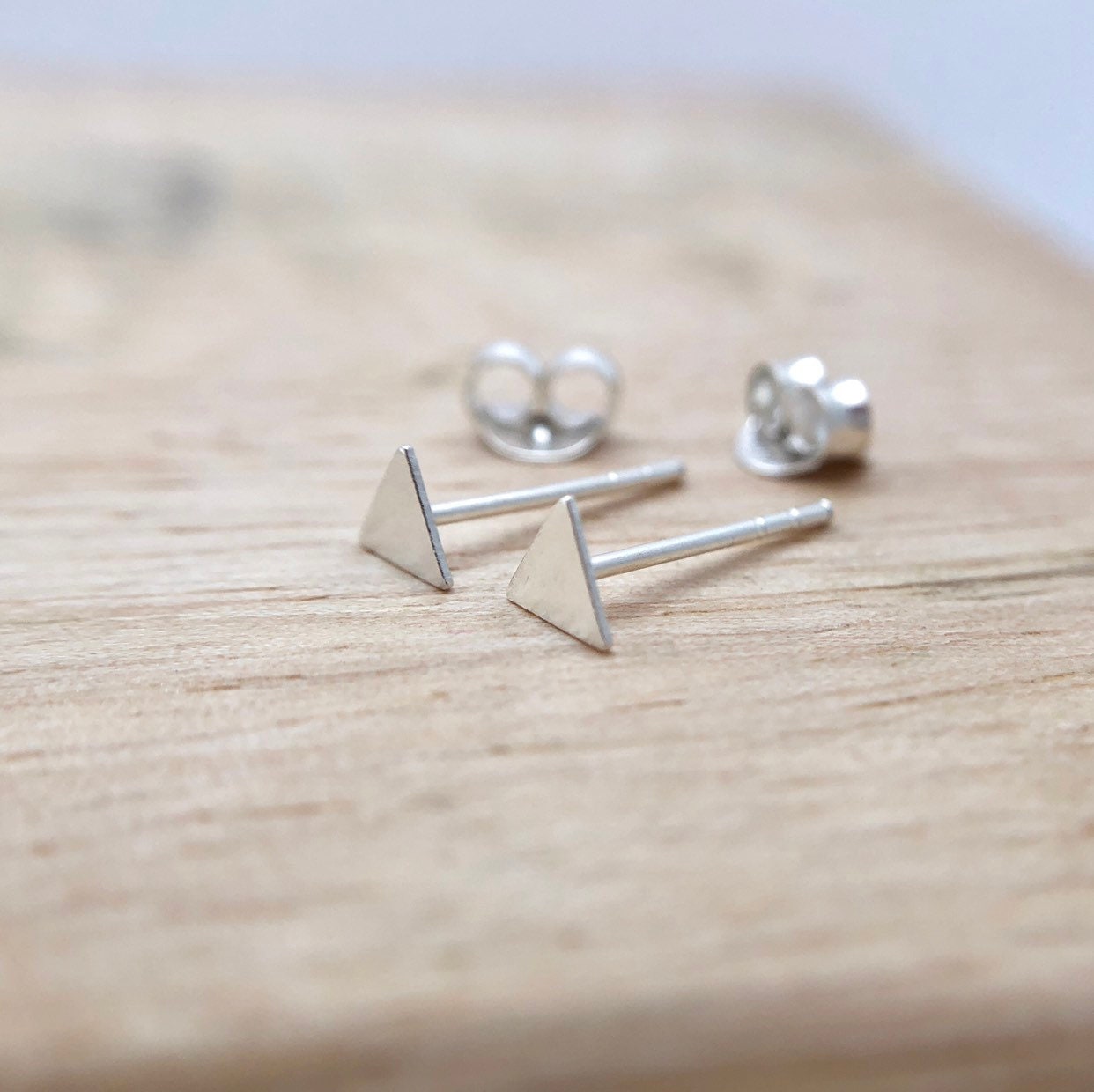 tiny triangle earrings in sterling silver, triangle earrings, triangl…