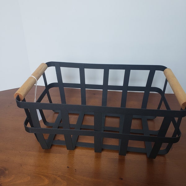 Black Metal Basket with Wood Handles