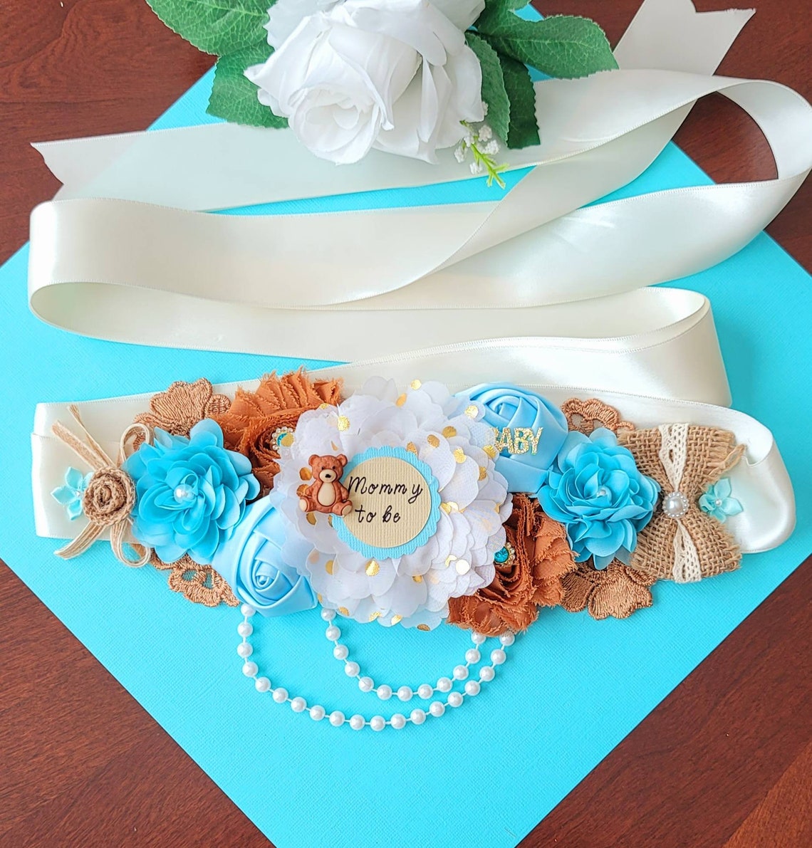 Blue Belly Sash/bear Baby Shower Sash/bear Baby Shower Etsy