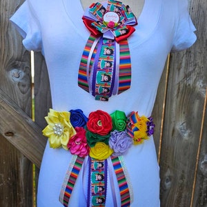 Little senorita is on the way baby shower mums/muchachita mom to be pin/fiesta baby shower sash/mexican fiesta baby shower theme/fiesta sash