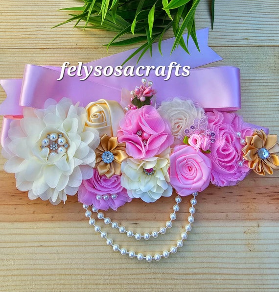 Princess Baby Shower Sash/ivory and Pink Sash/mom to Be  display picture 2