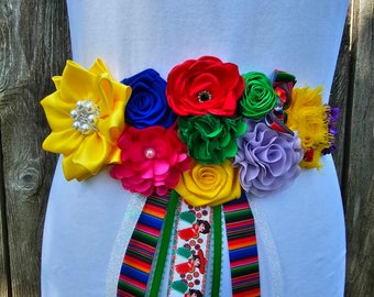 Fiesta baby shower theme/fiesta maternity sash/fiesta pregnancy sash/mexican baby shower theme sash/little muchachita baby shower sash/belt