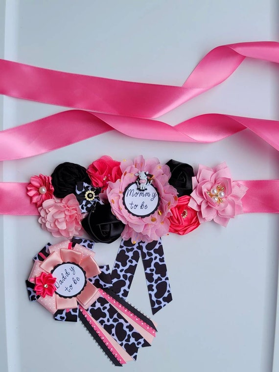 Pink and Brown Polka Dots Mommy to Be Pin Baby Shower Ribbon Pin Corsage 