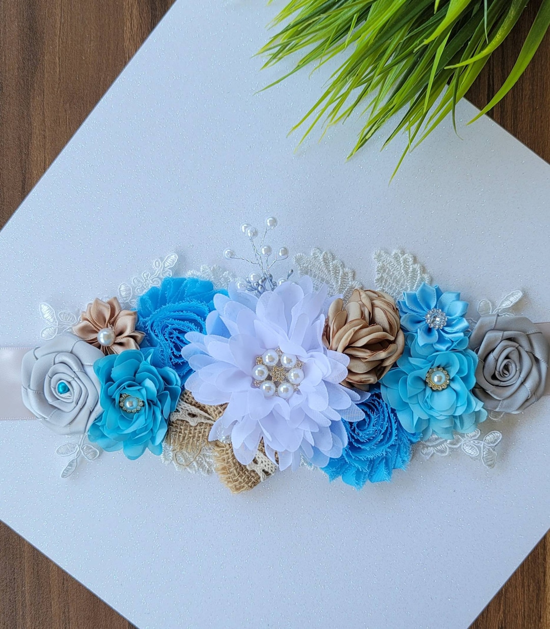 Baby Shower Belly Sash/blue and Rustic Belly Sash/mom Pin  display picture 2