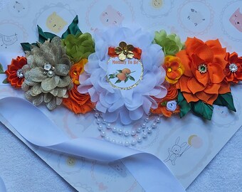 Orange little Cutie baby  maternity sash/orange  belly sash/little cutie baby shower theme/mom to be sash/little  cutie mom to be sash/belt