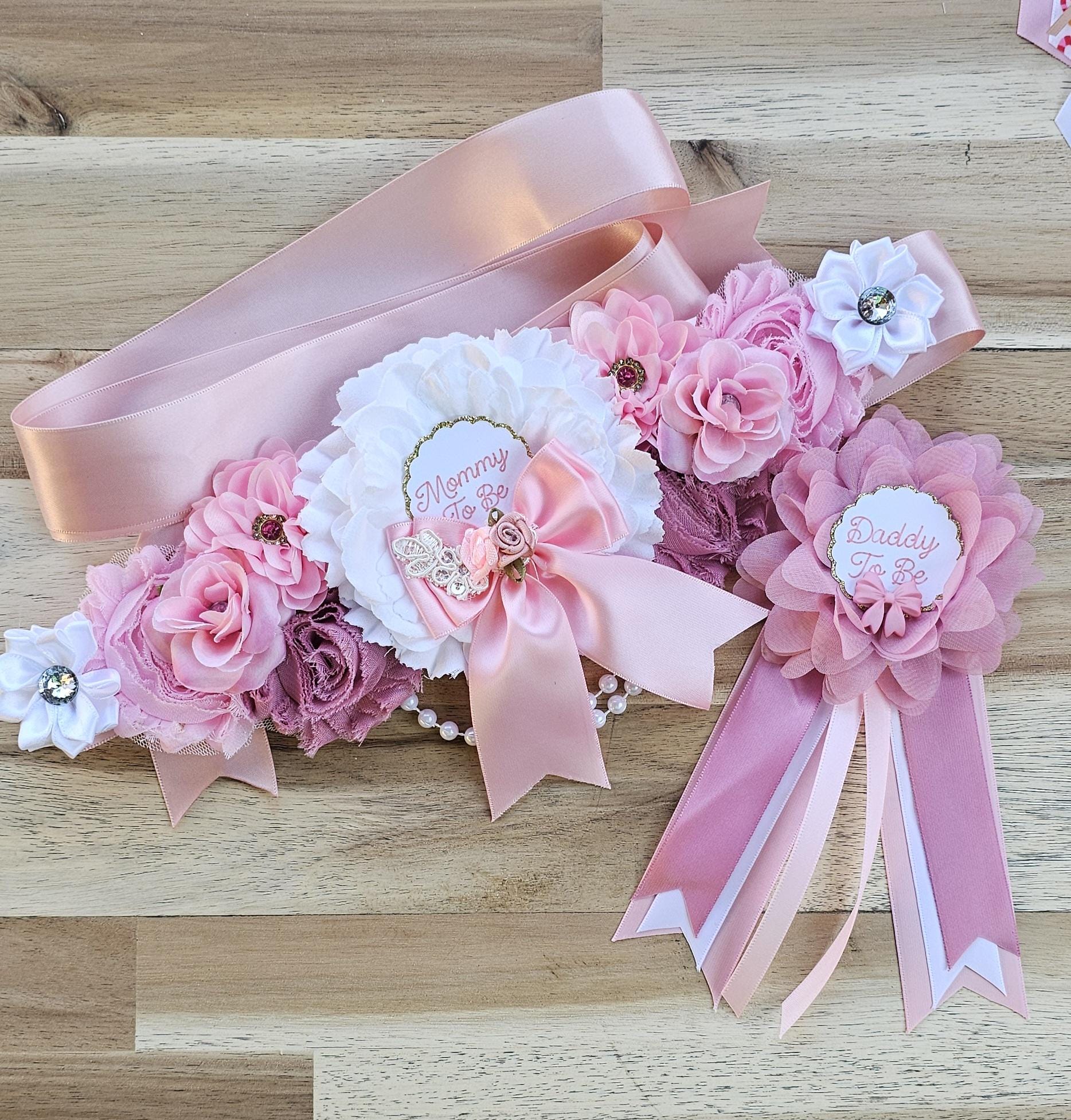 1599 Maternity Flower Sash Belt Headband Set, Women Girls Wedding Baby il_fullxfull.4612613394_fquu.jpg main image 3