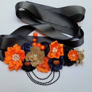 Halloween belly sash/Halloween baby shower maternity belt/mom to be belly sash/Halloween baby shower decorations/pumpkin sash/fall sash