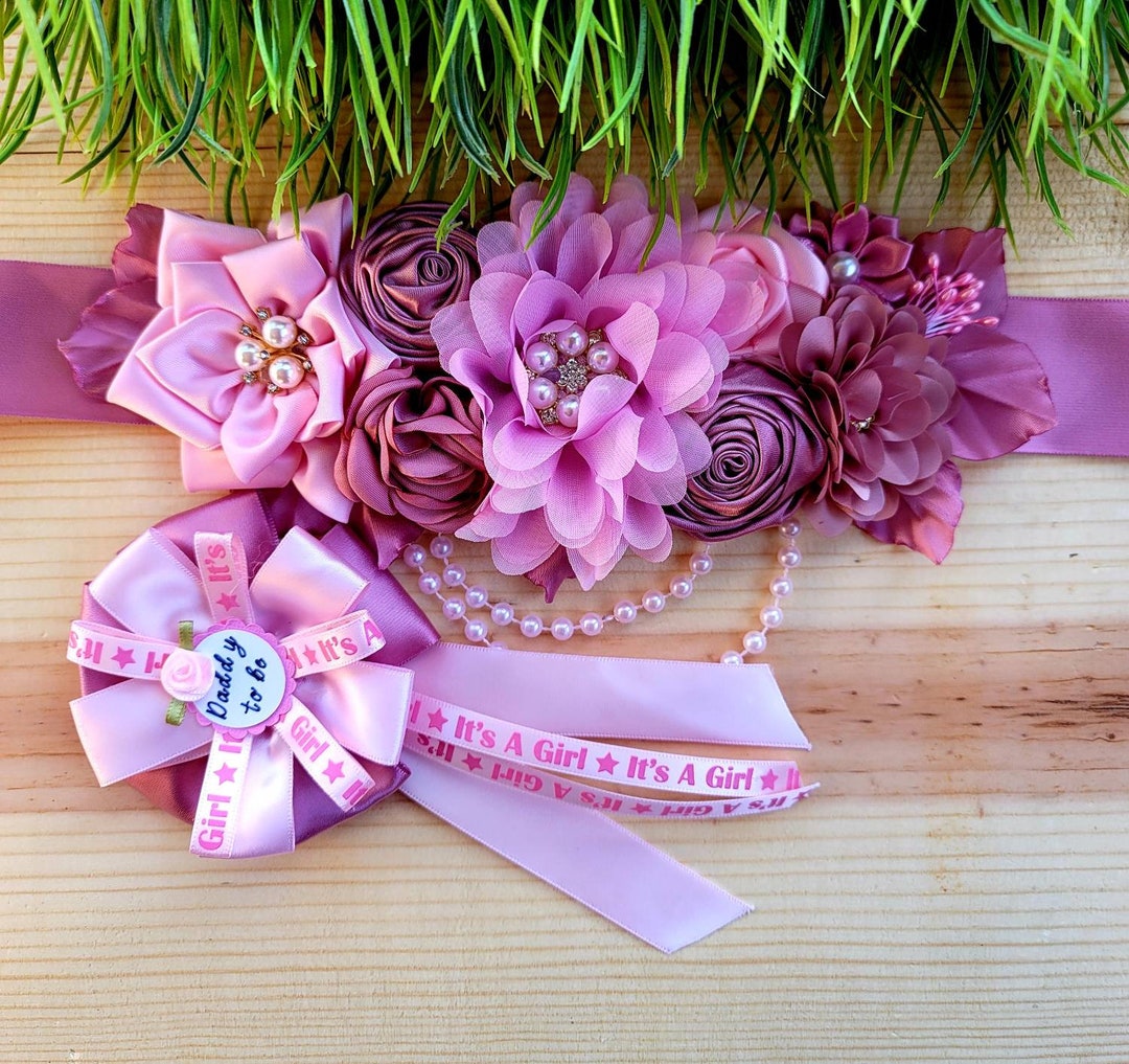 Baby Girl Maternity Sash (Pink & White Sash)