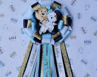Blue baby shower mom to be pin/boy baby shower mum/blue and gold mom to be pin/dark and baby blue corsages