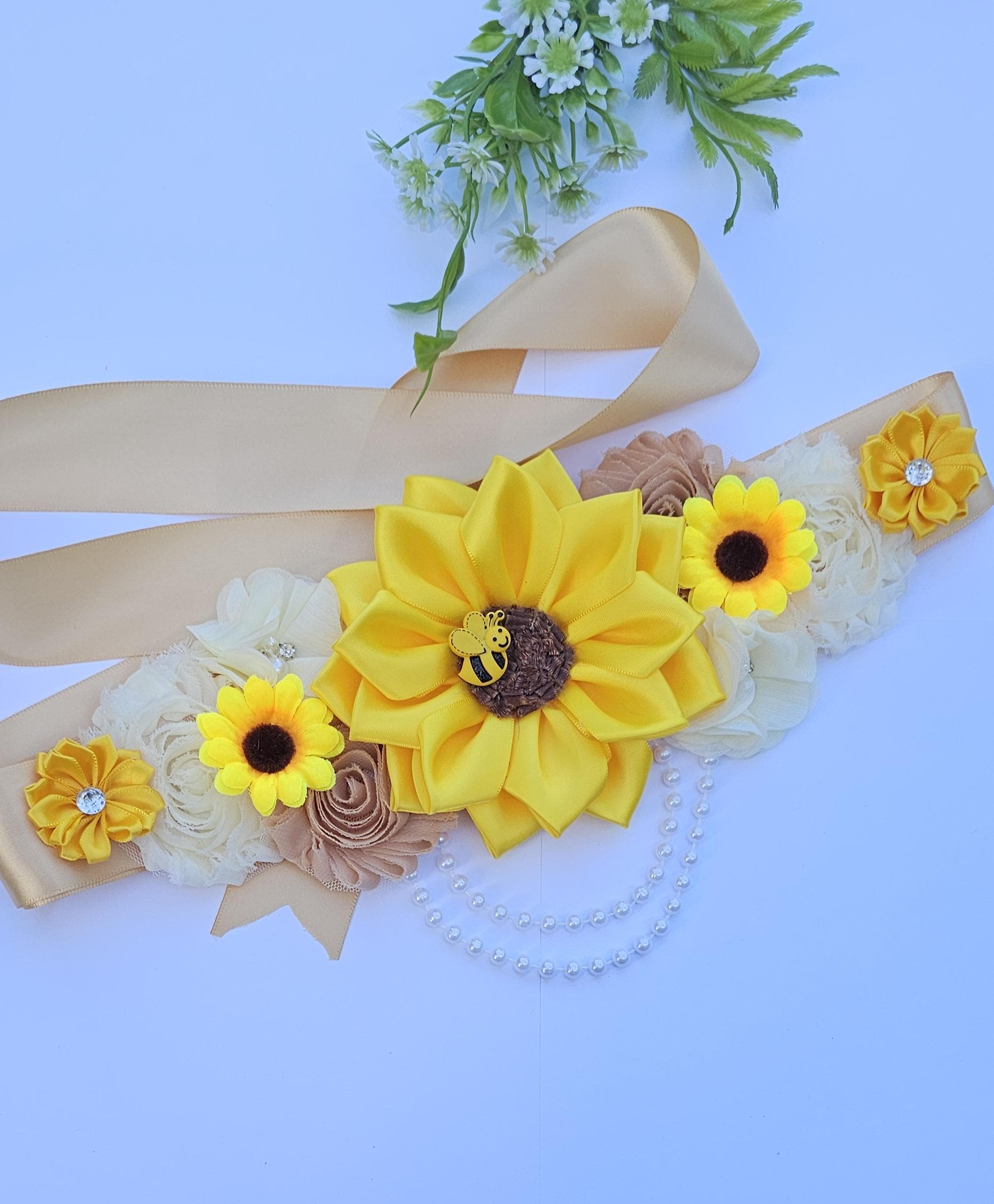 8736 Sunflower Maternity Sash Belts Flowers Pregnancy W040 Amazon.com: Oyabridal Sunflower Babyshower Sash for Gender  main image 2