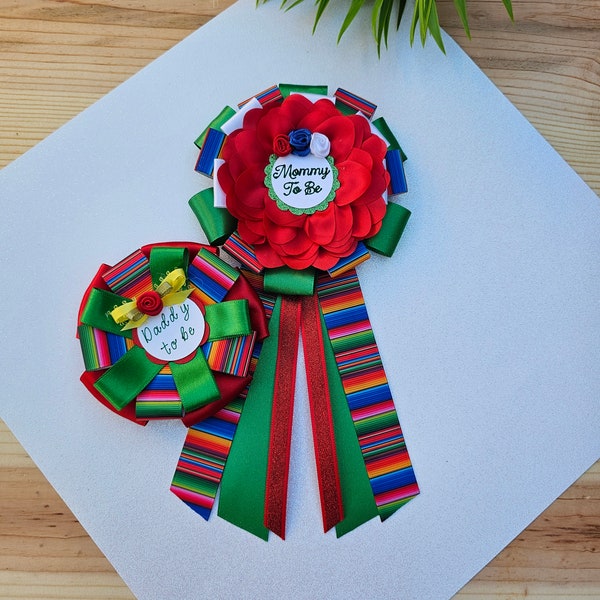 Fiesta baby shower pins/mexican mom to be pin/fiesta baby shower decorations/fiesta maternity sash/Rainbow baby shower pins/fiesta corsage