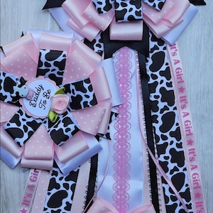 Cow baby shower corsage/cow pink baby shower mum/mom to be pin/girl baby shower corsage/cow mum/cow mom to be pin/cow mom to be ribbon