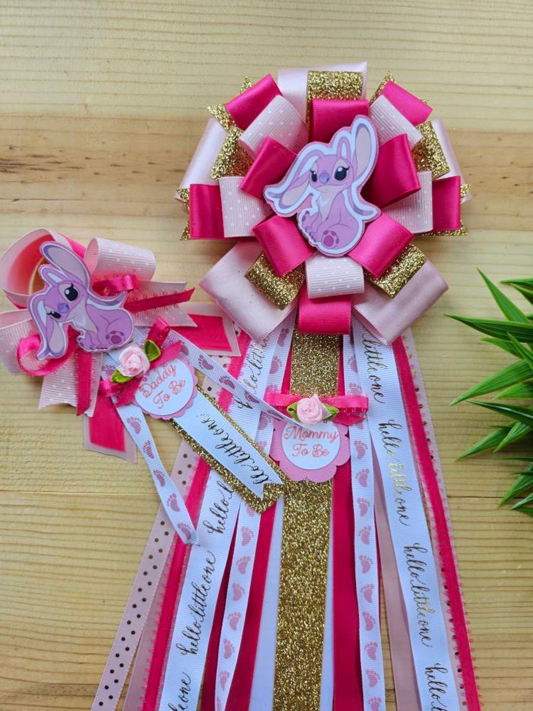 3s Badge Corsage Pin and Maternity Sash Belt DIY Baby Shower Ribbon Flower  Badge Sash Set Pink 