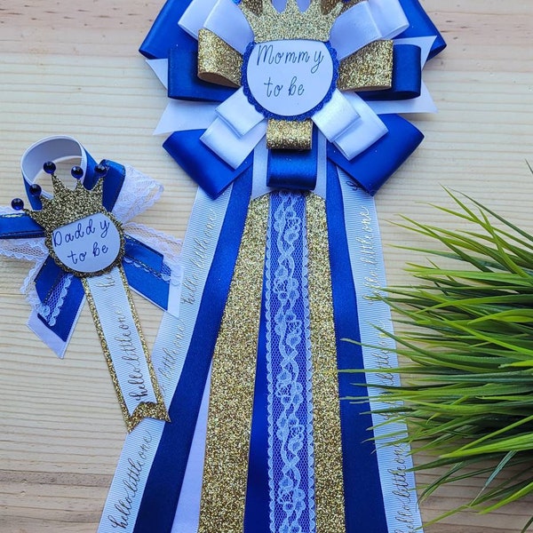 Little prince baby shower corsage/blue mom to be pin/little  prince baby shower decorations/royal blue corsage/mom to be mum boy baby shower