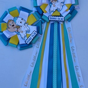 Baby blue baby shower corsage/mom to be pin/baby shower decorations boy/boy baby shower theme/mom to be corsage/ baby shower mum boy ribbon