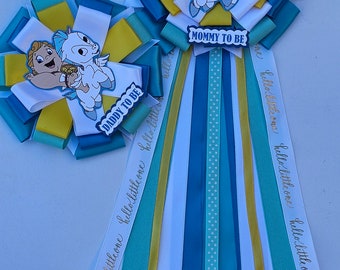 Baby blue baby shower corsage/mom to be pin/baby shower decorations boy/boy baby shower theme/mom to be corsage/ baby shower mum boy ribbon