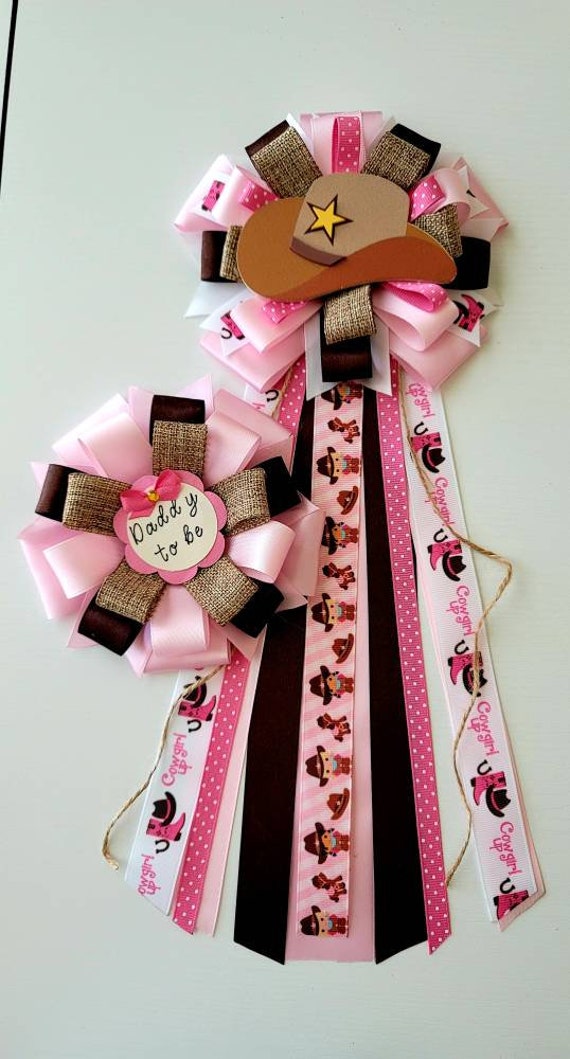 Cowgirl baby shower mum/pink baby shower pin/western mom to be pin/it's a  girl mum/cowgirl baby shower ribbon/cowgirl baby shower theme