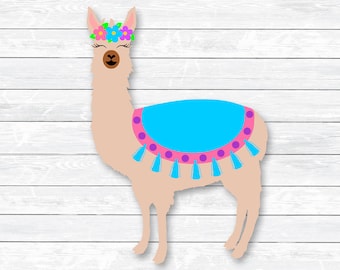 Llama Svg, Llama with Tassels, Llama Face, Llama Body, Floral Animal Wreath, DXF PNG SVG, files for, Silhouette, Cricut, Iron on, Clipart