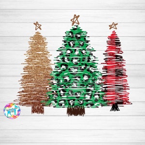 Christmas Tree Sublimation Design Download, Rustic, Tree Doodle, Buffalo Plaid, Cheetah, Leopard, Sublimation Files, PNG, Printables, Gold