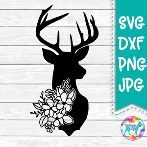 Jeleń Svg, Kwiatowy Jeleń Svg, SVG, DXF, PNG, pliki do cięcia dla, Sylwetka, Cricut, Projekt naklejki, Projekt kubka, Projekt koszulki, Projekt myśliwski