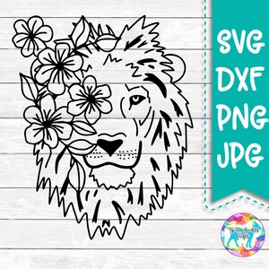 Kwiatowy Lew Svg, Twarz Lwa, Ręcznie Rysowane Kwiaty, SVG, DXF, PNG, pliki dla, Sylwetka, Cricut, Pliki Cięte, Mandala Zwierzę, Sublimacja, Koszulka