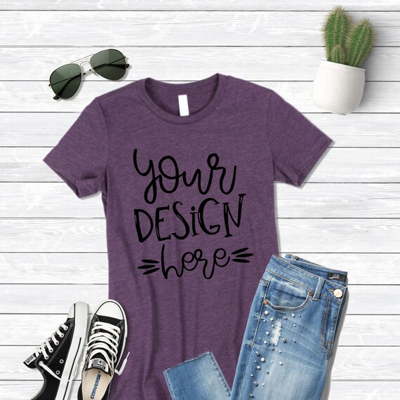Download Bella Canvas 8413 Womens Purple T-Shirt Flat - Mockup Long ...