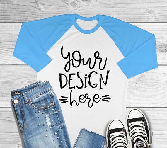Baseball Tee Mockup Bella Canvas 3200 Blue And White Baseball Tee Mockup Bella Canvas 3200 Blue And White