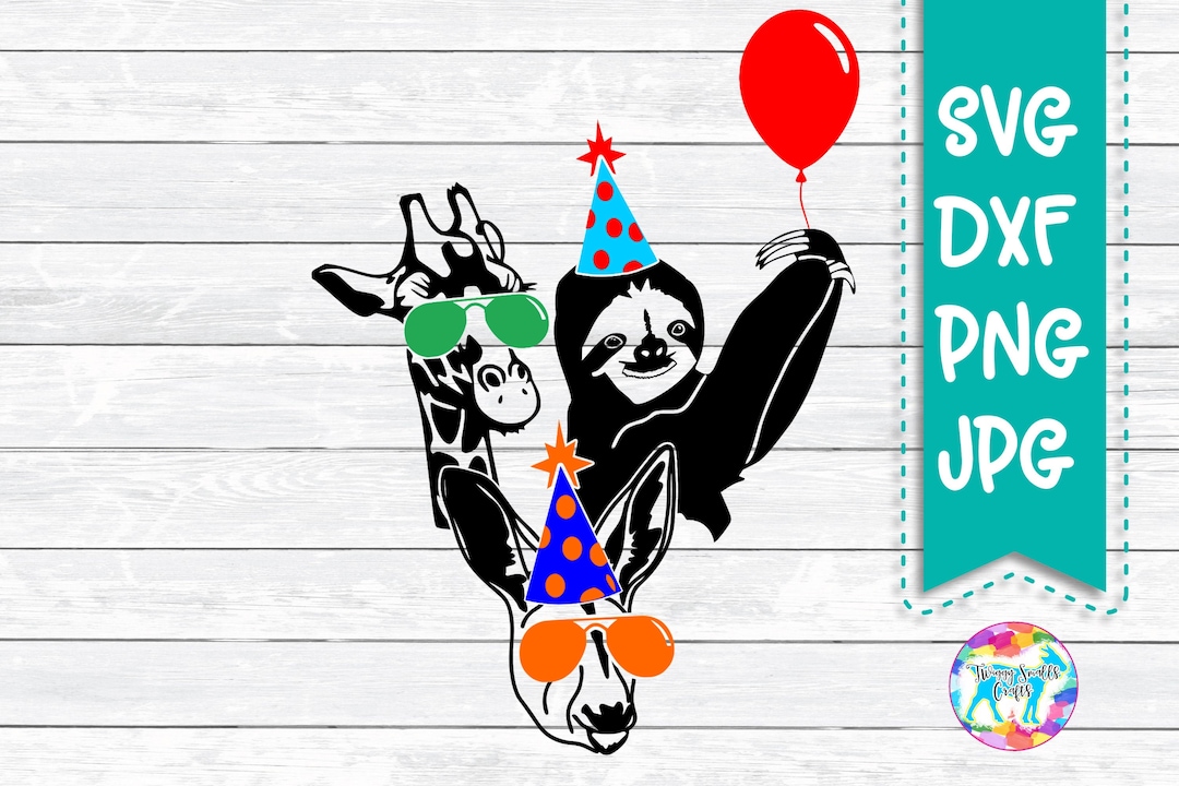 Party Animal Svg, Sloth, Kangaroo, Giraffe, SVG, DXF, PNG, Files For