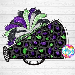 Cheerleading, PNG, Sublimation Design Download, Megaphone, Cheerleader, Clipart, Cheetah, leopard, Green, Purple, Black, Glitter, Pom Poms