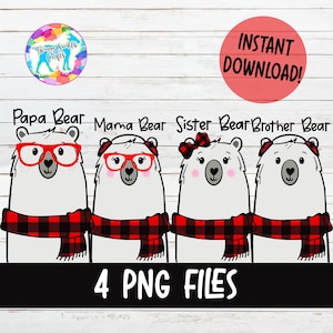 Papa ours, maman ours, PNG, conception de chemise par sublimation, famille d'ours, Noël PNG, soeur ours, frère ours, plaid Buffalo, pyjamas de Noël