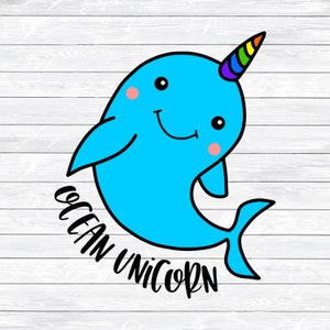Narwhal Svg, Ocean Unicorn, Unicorn Svg, Rainbow Svg, DXF, PNG, SVG, files for Silhouette, files for Cricut, Unicorn Face, Horn, Birthday
