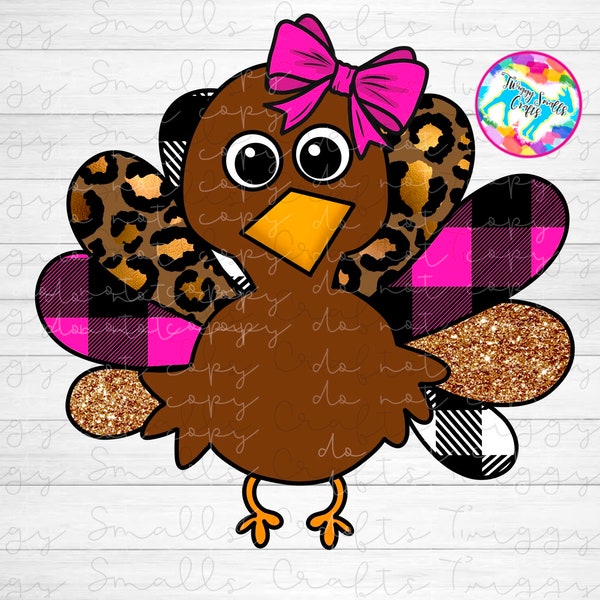 Girl Turkey, Sublimation Design Download PNG files, Thanksgiving Clipart, Buffalo Check, Cheetah Print, Leopard, Cute Doodle, Hot Pink