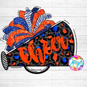 Jubeln Megaphon Sublimation Design Download, Blau, Orange, Alabama, Cheerleader, jubeln Mutter, Trainer, Fußball, PNG, Sublimationsdateien