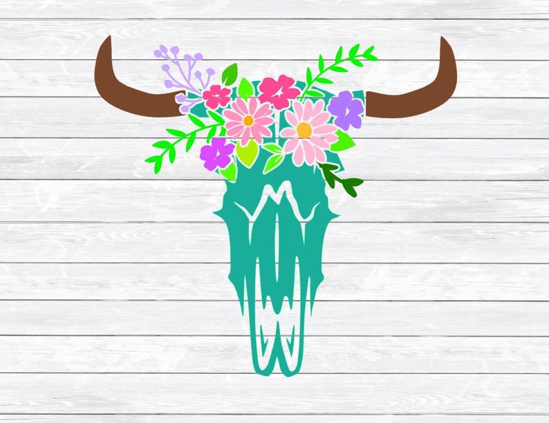 Download Floral Cow Skull SVG Longhorn Skull Flower Crown Boho | Etsy