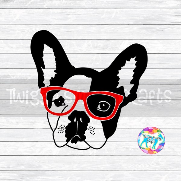 Hipster Animal Svg, Frenchie, French Bulldog, DXF, PNG, SVG, files for, Silhouette, Cricut, Iron on, Cut files, Animals with Glasses, Dog