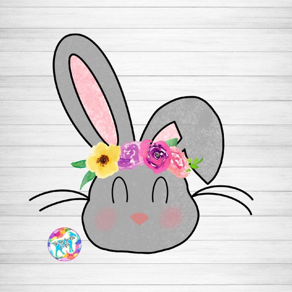 Easter Bunny Sublimation Design Download, Digital Downloads, PNG, Flower Rabbit, Easter Clipart, Kids Easter Shirt, Printables, Hand drawn