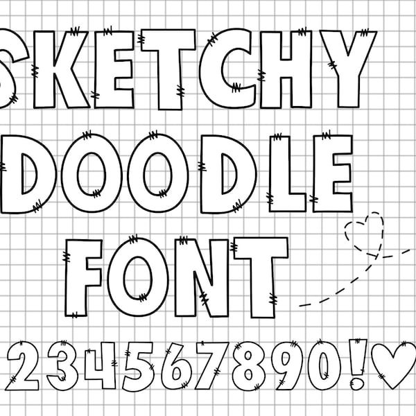 Sketchy Doodle Font - Doodle Letters, True Type Font, Sublimation Letters, Hand Drawn Letters, Full Alphabet and Number Set, PNG, SVG