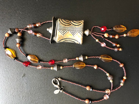 Vintage multi beaded necklace, Vintage multi colo… - image 1