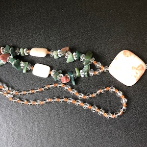 Handmade Gemstone Beaded Necklace: Vintage Long Stone & Glass