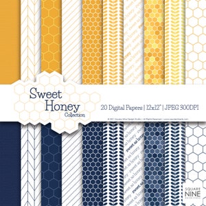 Sweet Honey Digital Paper Pack | 20 Designs | 12x12 JPG Files | CMYK Colors | High Quality 300DPI | Online and Printable Use