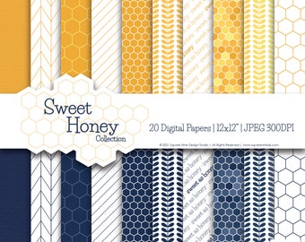 Sweet Honey Digital Paper Pack | 20 Designs | 12x12 JPG Files | CMYK Colors | High Quality 300DPI | Online and Printable Use