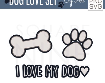 Dog Love Set Clip Art Bundle | 8 Images | JPG PNG SVG Files | Cricut Silhouette Sublimation Compatible | Online and Printable Use