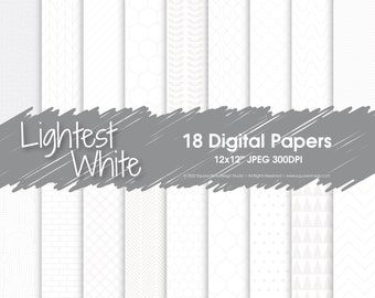 Lightest White Digital Paper Pack | 18 Designs | 12x12 JPG Dateien | CMYK Farben | Hochwertige 300DPI | Online- und druckbare Nutzung