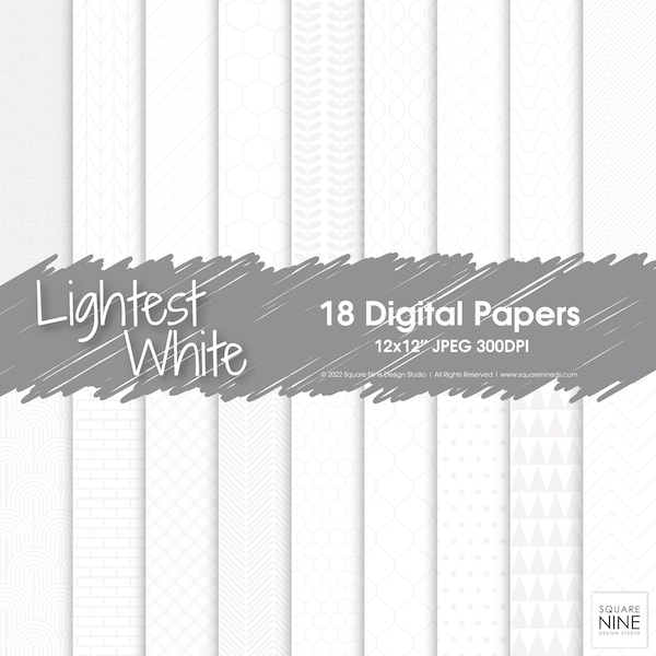 Lightest White Digital Paper Pack | 18 Designs | 12x12 JPG Files | CMYK Colors | High Quality 300DPI | Online and Printable Use