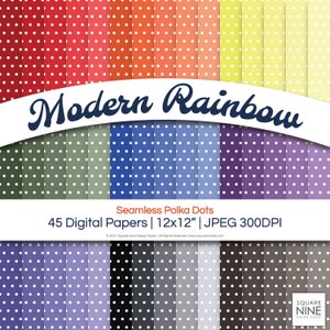 Modern Rainbow Polka Dots Digital Paper Pack | 45 Designs | 12x12 JPG Files | CMYK Colors | High Quality 300DPI | Online and Printable Use