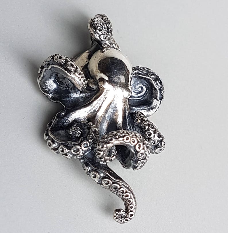 Octopus Pendant Necklace cast in solid 925 Sterling Silver and blackened, Ocean Jewellery. image 1