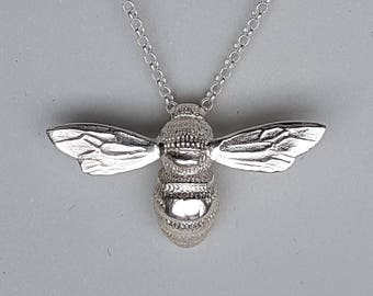 Nature Jewelry, Honey Bee Pendant Necklace, 925 Sterling Silver Honey Bee Pendant Nature Jewelry, High Polish Silver Nature Jewelry