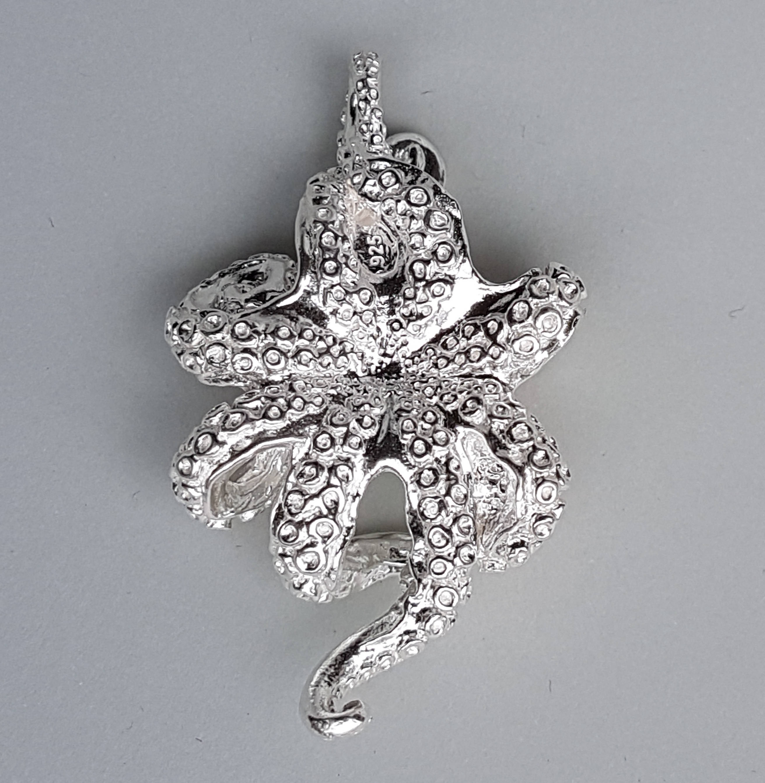 Solid 925 Sterling Silver 3D Octopus Tentacle Pendant - Sea Kraken Jewelry Charm